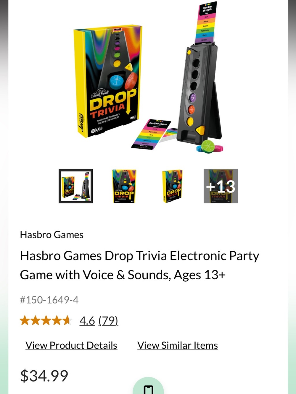 Hasbro Games Drop Trivia electronic party game with voice & sound, ages 13 - Picture 3 of 3